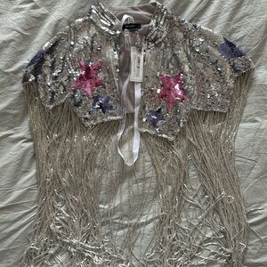 Sequin beaded fringe shawl